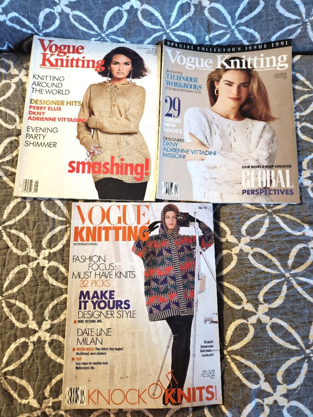 Bundle of 3 Vintage 1990 to 91 Vogue Knitting Magazines